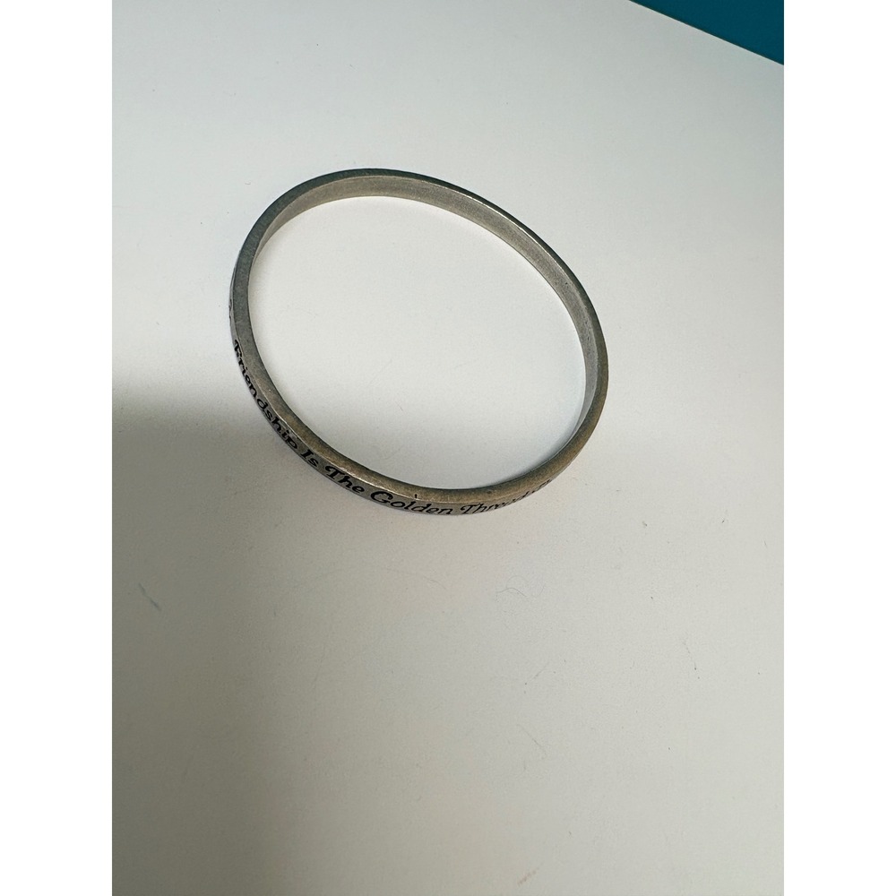 Silver Tone Engraved Friendship Bangle Bracelet Quote Heart Scroll 7.75 Inch